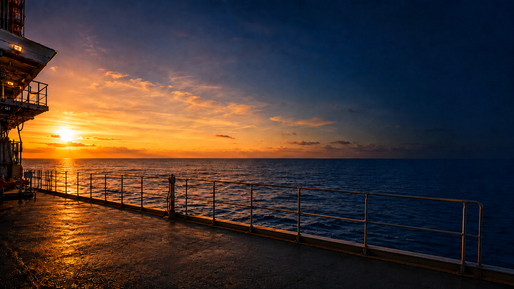 Pôr do sol no mar, visto do convés